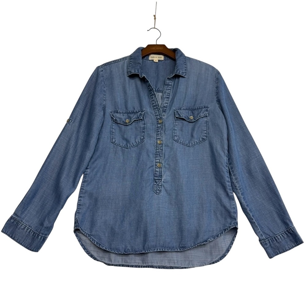 Cloth & Stone Blue Tencel Chambray Popover Shirt C2865-549 Medium #297